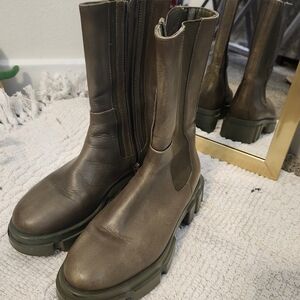 Olive Green Leather Boots